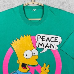 Vintage The Simpsons Shirt Mens Large Green Bart Peace Man 1990 Single Stitch *