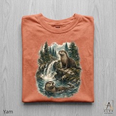 River Otter Shirt Wildlife Nature Mountain Waterfall Graphic Unisex Outdoor Tee