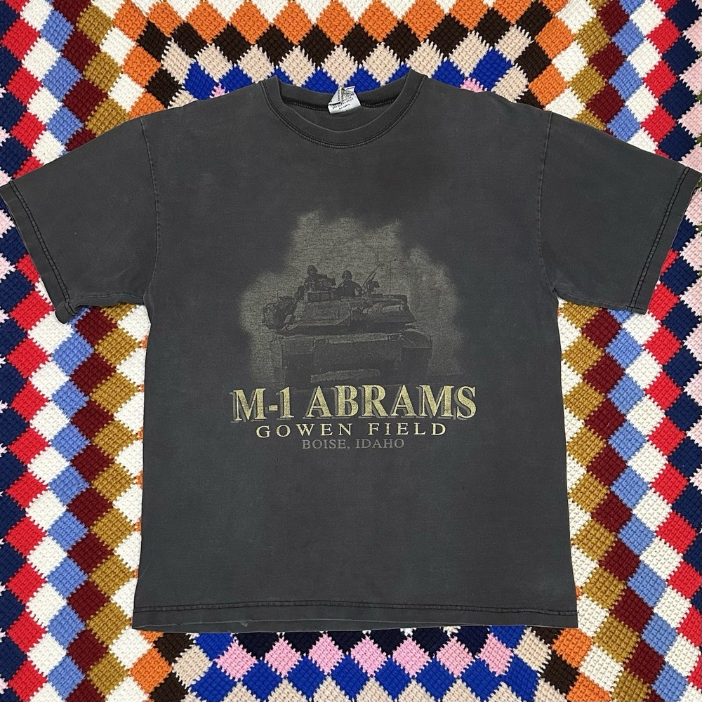 Vintage 90s M1 M-1 Abrams Tank M1A1 Gowen Field Distressed Faded T-Shirt Sz L