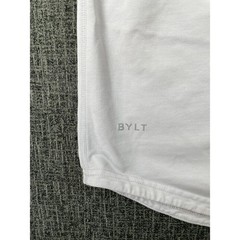 BYLT Basics Drop Cut Lux Short Sleeve White Tee Shirt Mens Medium Curved Hem