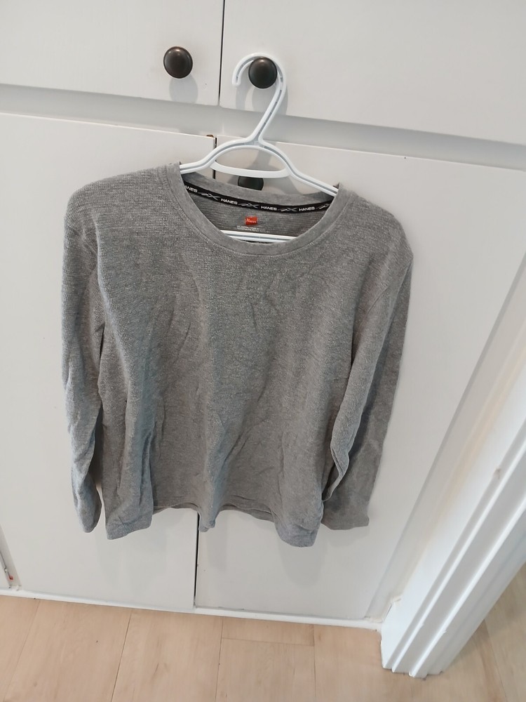 Hanes Essentials Men’s Cotton Long Sleeve T-Shirt, Light Grey XL