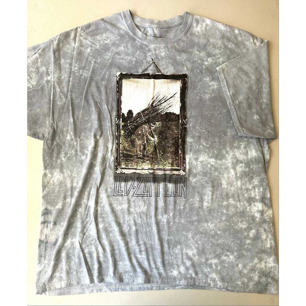 Liquid Blue Led Zeppelin IV Man With Sticks Tie Dye T-Shirt Mens 2XL Gray Rock