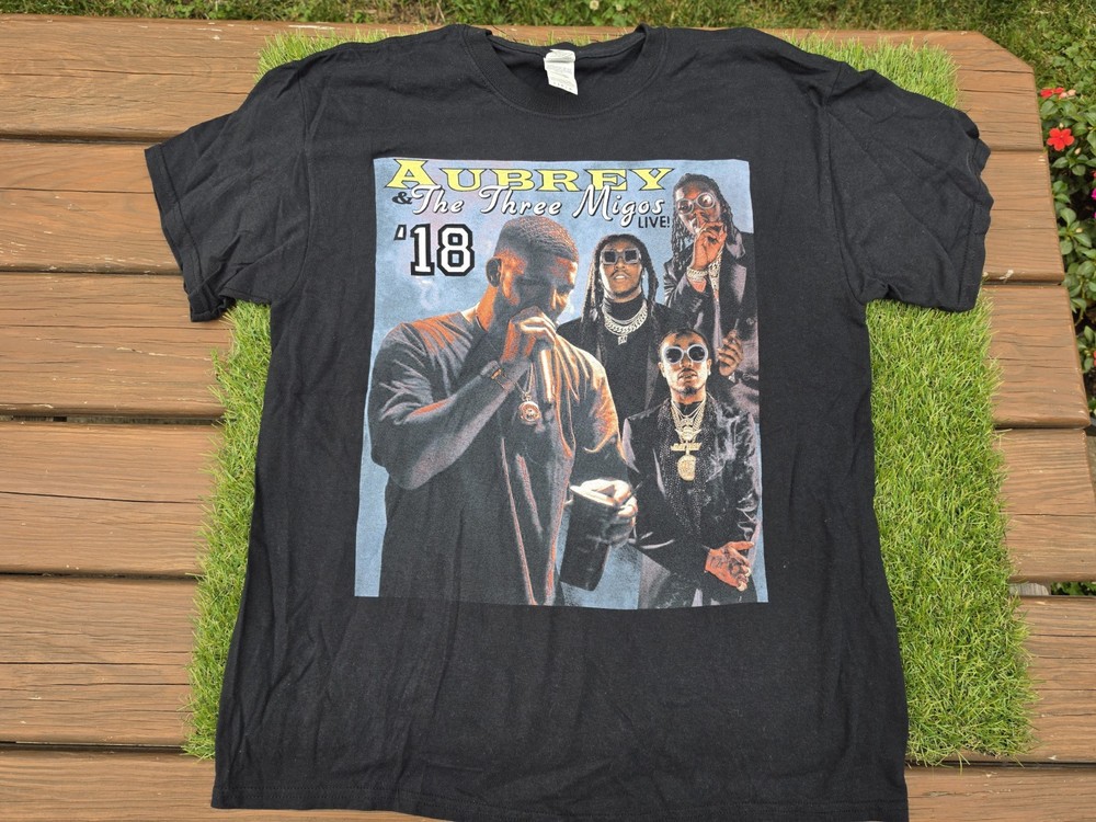 ’18 Aubrey (Drake)& The Three Migos Tour Graphic T-shirt Cut Tag Mens Large NWOT