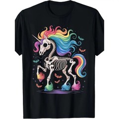 Animal Unic0rn Skeleton Graphic T-Shirt – Vibrant Rainbow Skull & Bone Art Tee