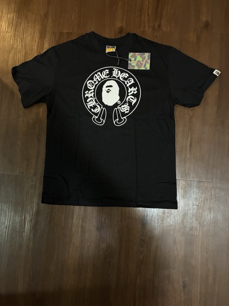 A Bathing Ape Men’s L Black Logo Graphic Tee Cotton Jersey Crew Neck SS