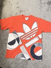 NEW MENS ADIDAS ORIGINALS TREFOILTEE T SHIRT LARGE #DV3286 Orange Allover Spell