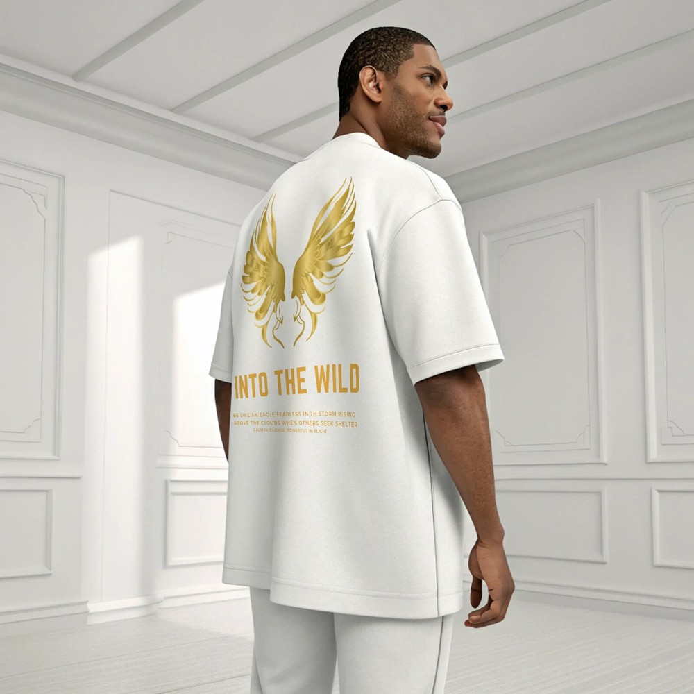 Men motivational graphic text printed oversized white T-shirt