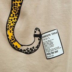 Roberto Vino Paris T Shirt Men L Beige Leopard Graphic Streetwear Luxury Hip Hop