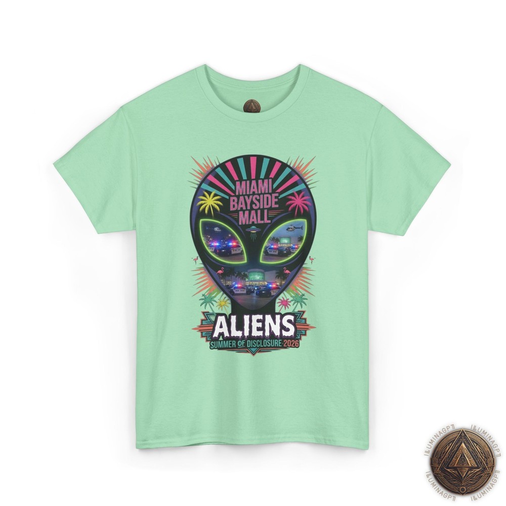 Miami Bayside Mall Aliens T-Shirt, Art Deco Summer of Disclosure 2026 Tee