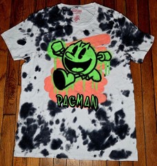 Pac-Man Mens Large L White Black Tie Dye Retro Graphic C-Life Group T Shirt B5