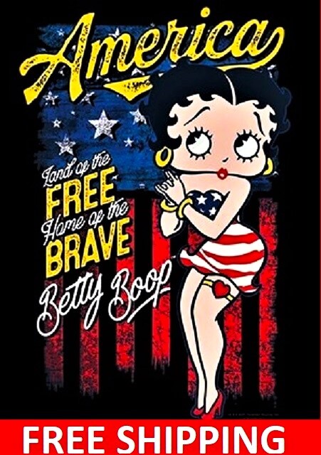 BETTY BOOP-T-SHIRT-AMERICA-LAND OF THE FREE-HOME OF THE BRAVE