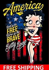 BETTY BOOP-T-SHIRT-AMERICA-LAND OF THE FREE-HOME OF THE BRAVE