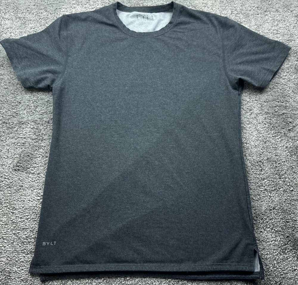 BYLT Shirt Mens Large Gray Drop-Cut Curved Hem Tagless Soft Jersey Tee Casual