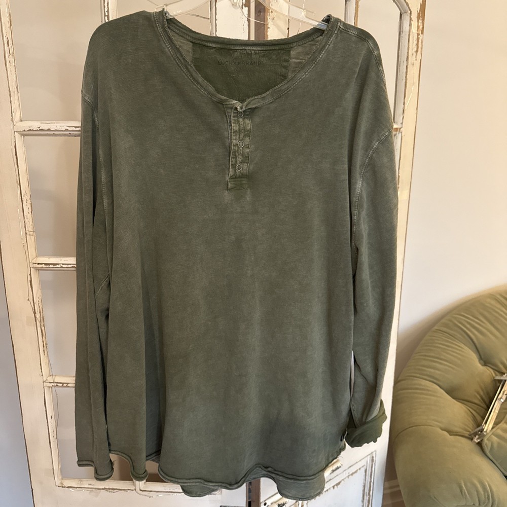 Lucky Brand Mens XXL Long Sleeve Henley Shirt Light Green Knit Pullover Casual