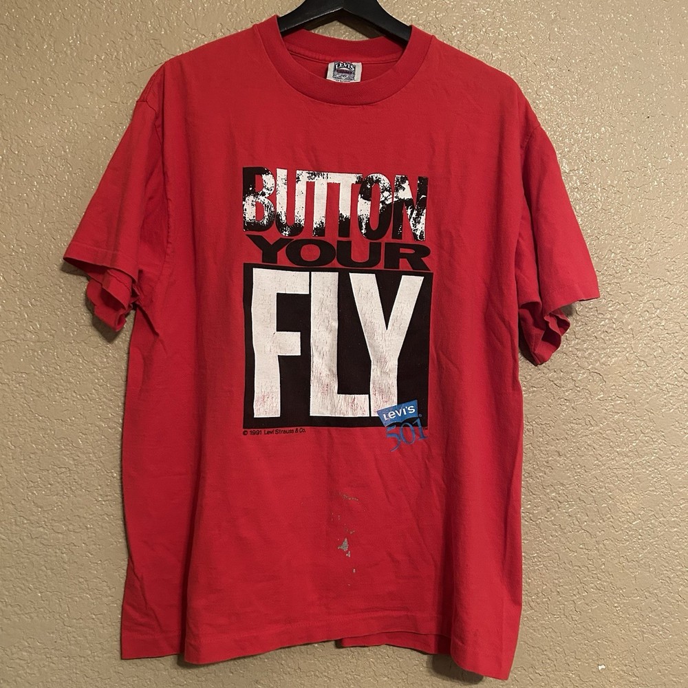 Vintage 1991 Levi’s 501 Button Your Fly Graphic Single Stitch T-Shirt Size Large