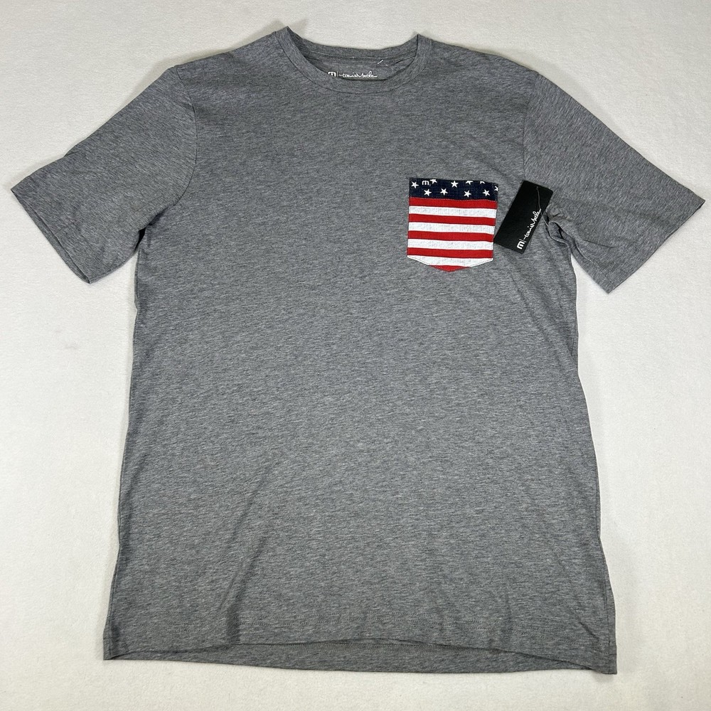 NWT Travis Mathew Mens Medium Gray Party On USA Pocket Golf Short Sleeve T Shirt