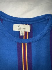 VTG ~ KARL KANI Shirt Mens LARGE Vertical Stripe Embroidered Logo Hip Hop Y2K