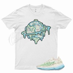 White PLANET T Shirt for YZ Boost 380 Alien Blue Glow Green Grey