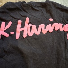 Keith Haring Dancing Flowers T-Shirt Mens XL Black Pink Yellow Pop Art 2 Sided