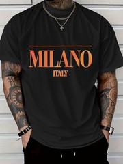 Men’s Heavyweight 180g Pure Cotton T-Shirt – Milano Italy Graphic Print Round