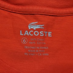 Lacoste Shirt Mens Size 6 XL Red Short Sleeve Cotton Logo Tee Preppy Casual