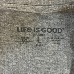 Life is Good Men’s Jake & Rocket Beach Run Short Sleeve Crusher Tee Gray Large