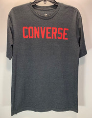 CONVERSE T Shirt, Men’s Size S, Short Sleeve Dark, Charcoal Gray w/ Red Logo
