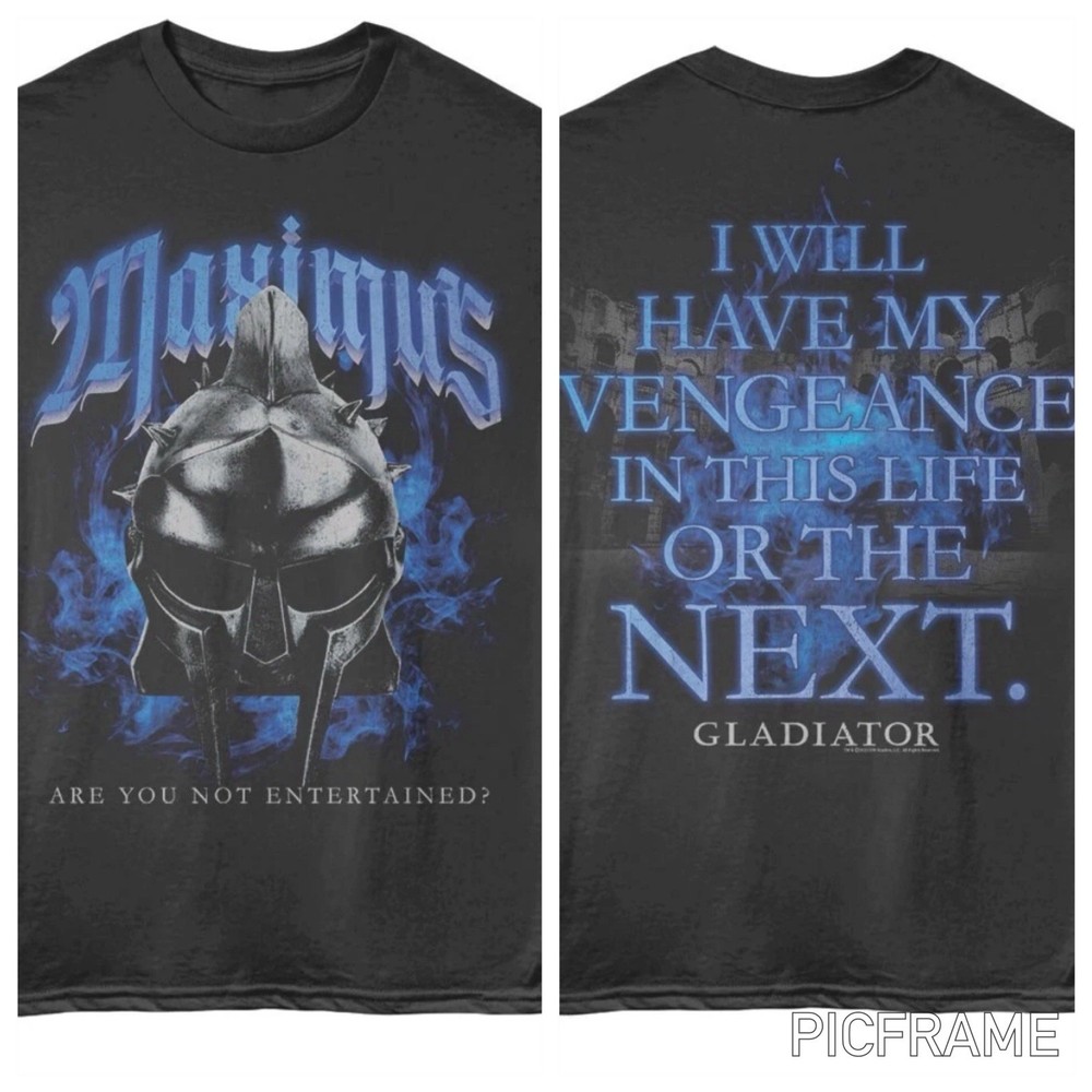 GLADIATOR Movie T-Shirt MAXIMUS I WILL HAVE VENGEANCE 2 Sided Official Cotton