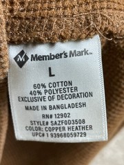 Members Mark T-Shirt Mens Large Ribbed V-Notch Thermal Waffle Knit Brown