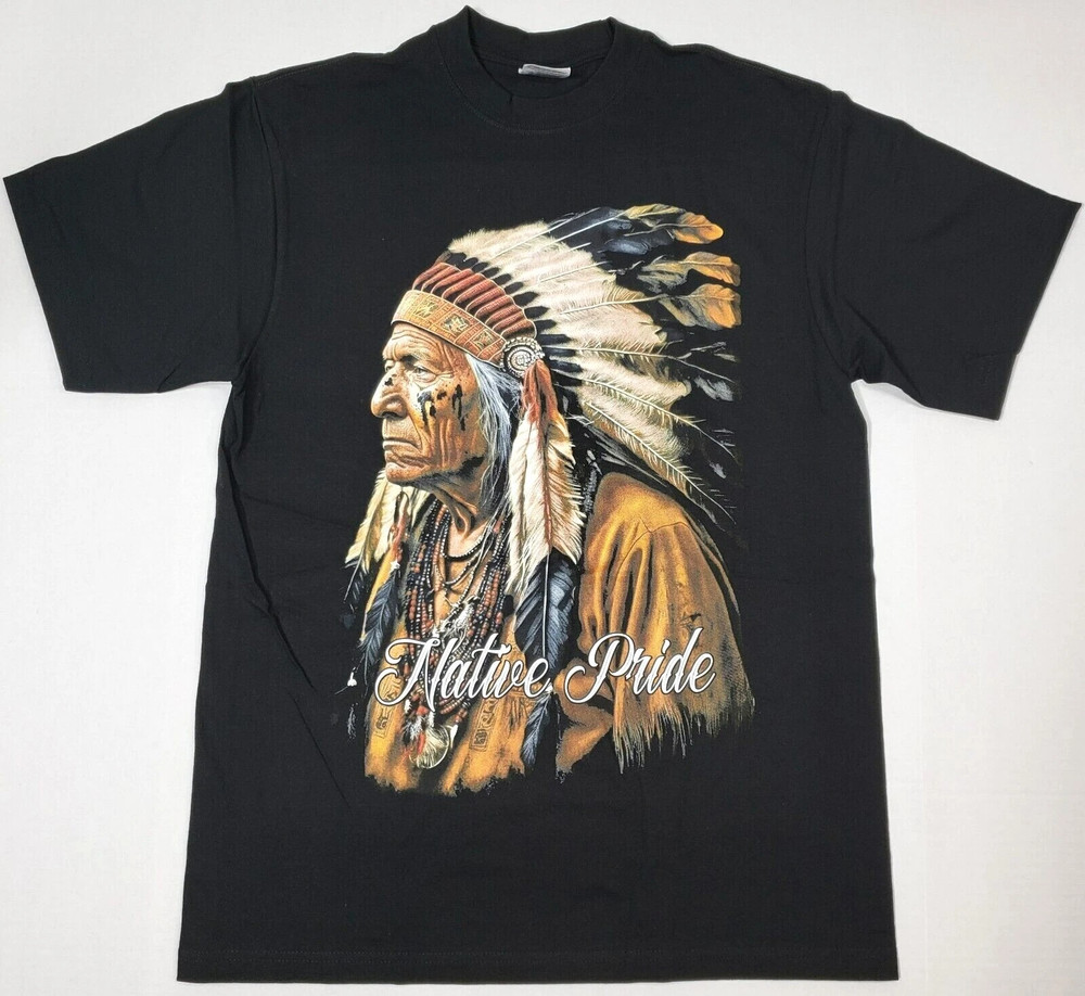 NATIVE PRIDE T-shirt American Indian Warrior Chief Men’s Tee Black New