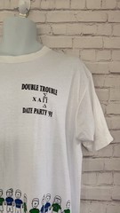 Vintage DOUBLE TROUBLE DATE PARTY white short tee sleeve ’91 unisex size XL