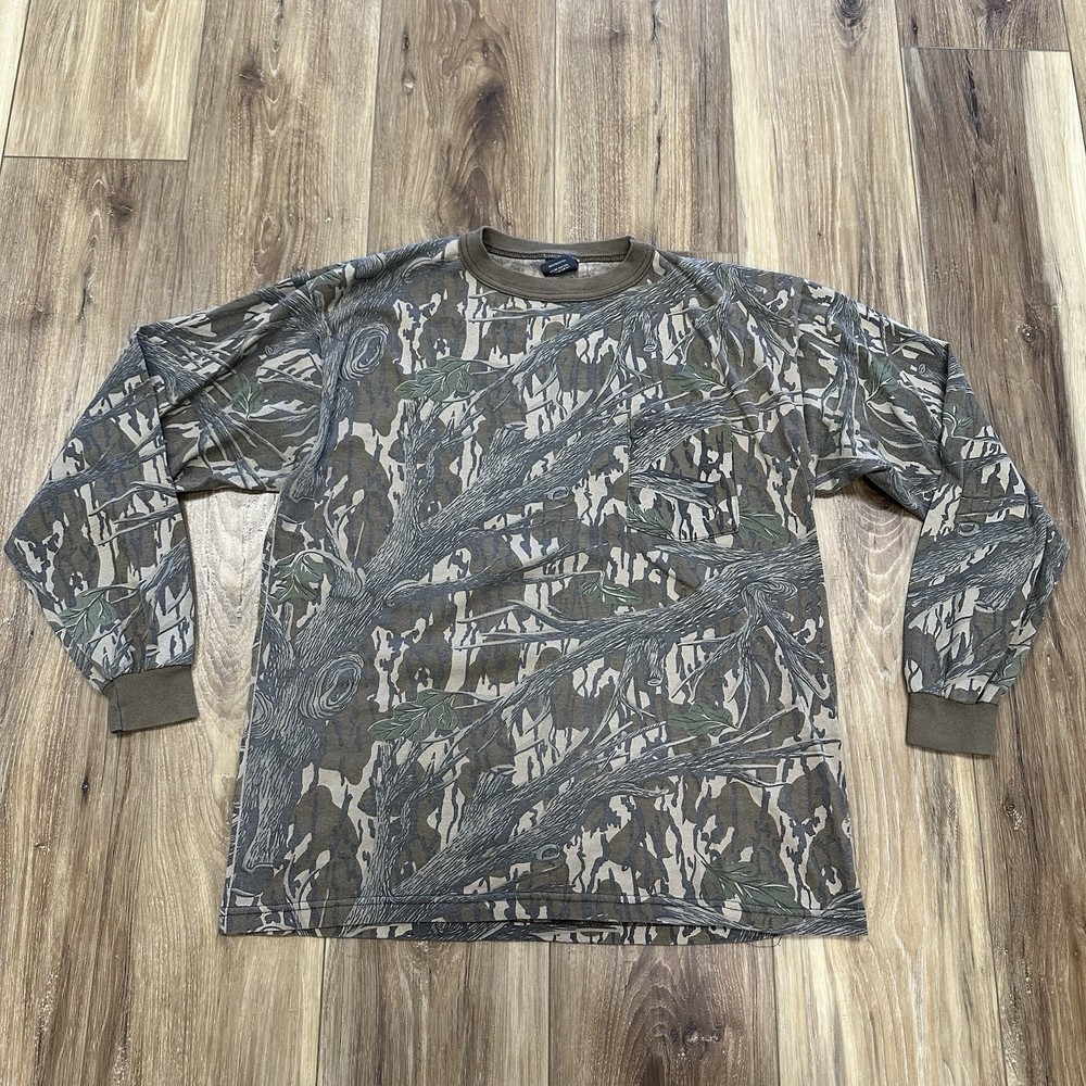 Vtg 80s Ace Sportswear Mossy Oak Treestand Camo USA Made Long Sleeve Shirt Large