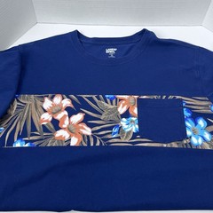 Lands End Super-T Men’s Cotton Hawaiian Print Colorblock Pocket Tee Size XL