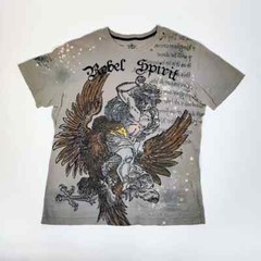 Rebel Spirit T Shirt Men’s 2XL Green Brown Black Yellow Coat of Arms Eagle Used