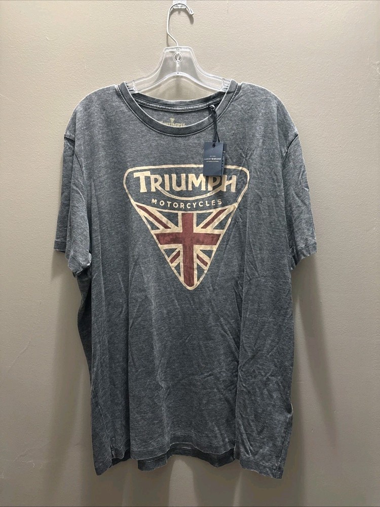Lucky Brand Shirt Mens XXL Gray Triumph Motorcycles Stretch Biker Racing Tee
