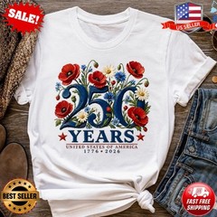 Floral USA 250th Anniversary Shirt, Patriotic Botanical 4th Of July TShirt S-5XL
