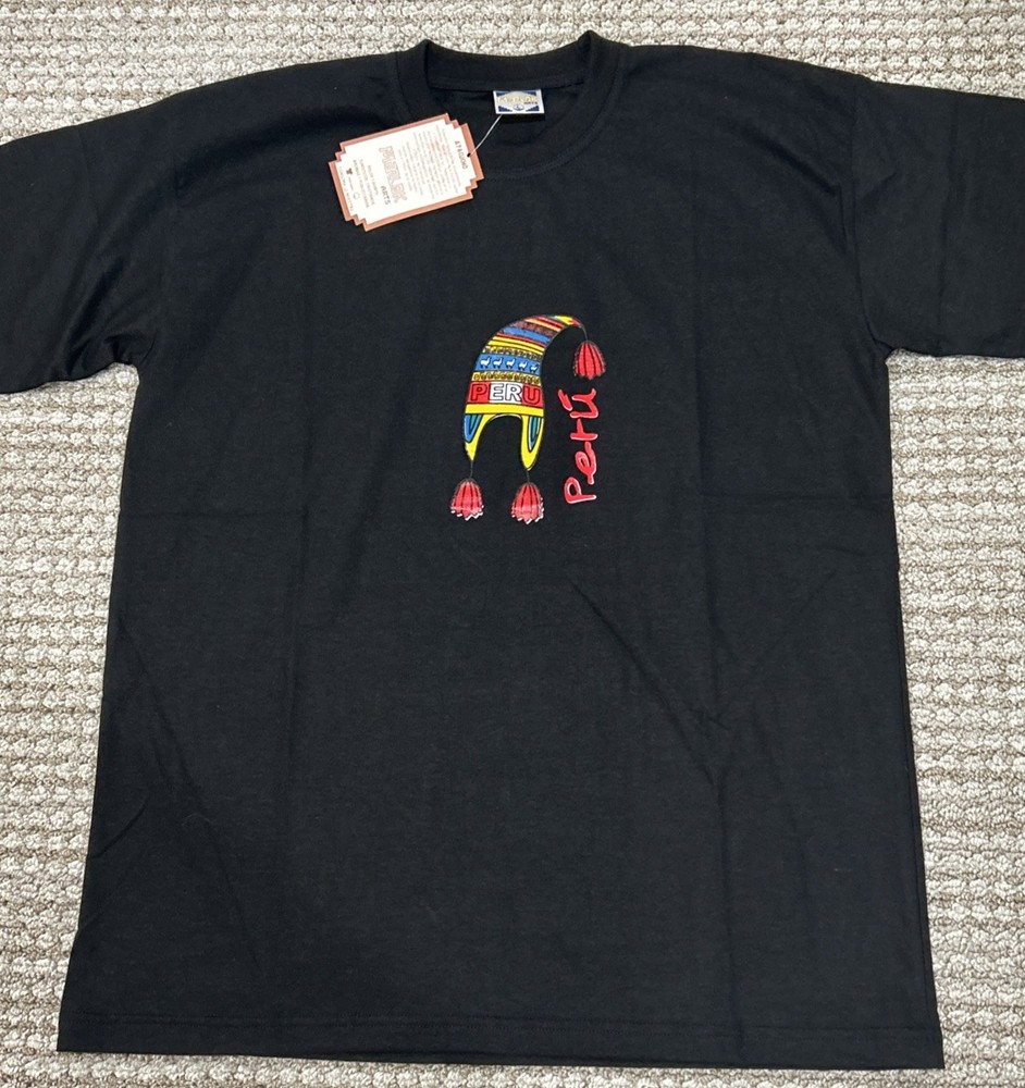 NEW Peru Marlok Arts Men’s T-Shirt Large Black Country Of Peru Souvenir NWT