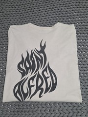 Saint Alfred Tattoo Spell Out Logo Long Sleeve Beige Pullover Shirt SZ XL