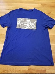 PIERRE CARDIN Sz LARGE MEN SHORT SLEEVE; BLUE BIKE GRAPHIC