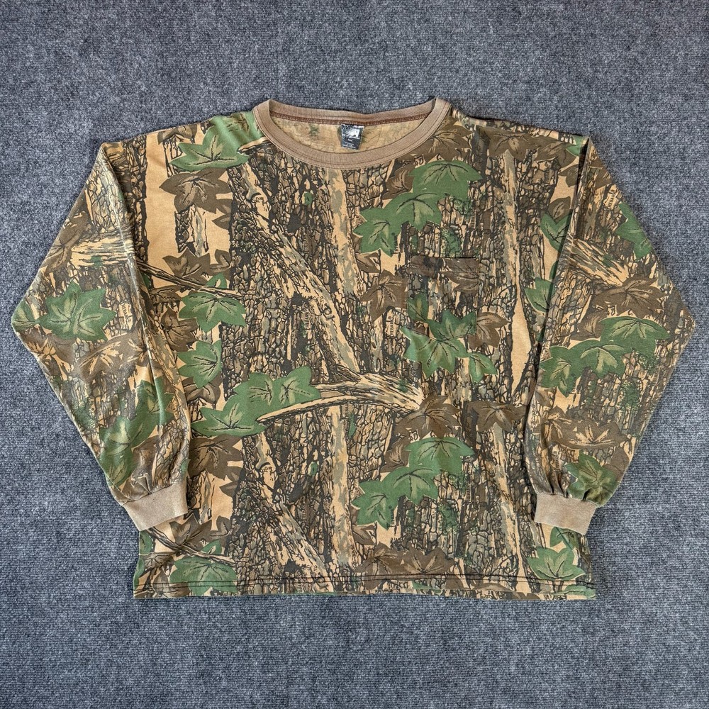 VINTAGE ACE SPORTSWEAR MADE IN USA TREBARK CAMO HUNTING LONG SLEEVE SHIRT / 3XL