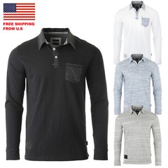 ZIMEGO Mens Long Sleeve Vintage Color Contrast Placket Pocket Polo Shirts