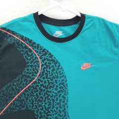 Nike T-Shirt Mens XL Teal Black Abstract Colorblock Embroidered Logo Crew Neck