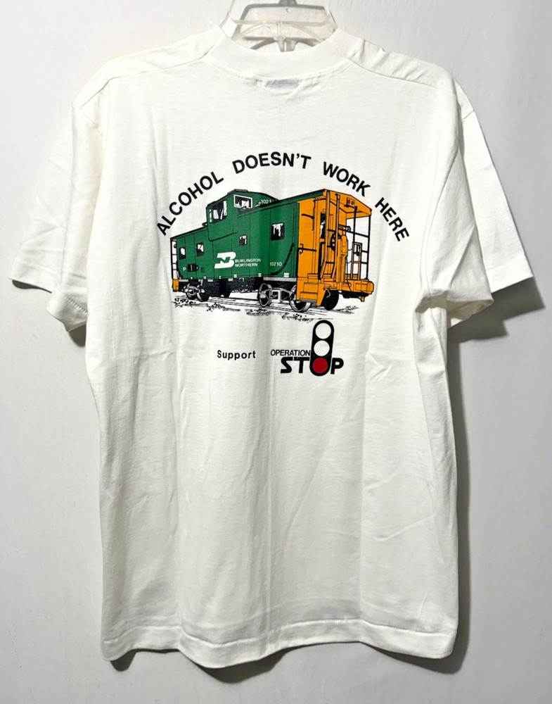 Vintage 80s Burlington Northern Train Railroad T-Shirt Mens L Single Stitch USA