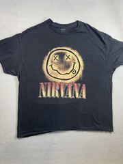 Nirvana Smiley Face Distressed T-Shirt Black XL Men 100% Cotton Grunge Style