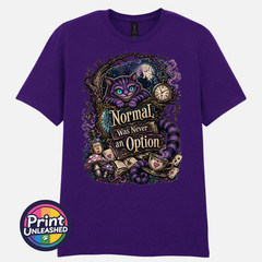 Normal Was Never An Option Tee Funny Grinning Cat Graphic T-Shirt Unisex S-2XL
