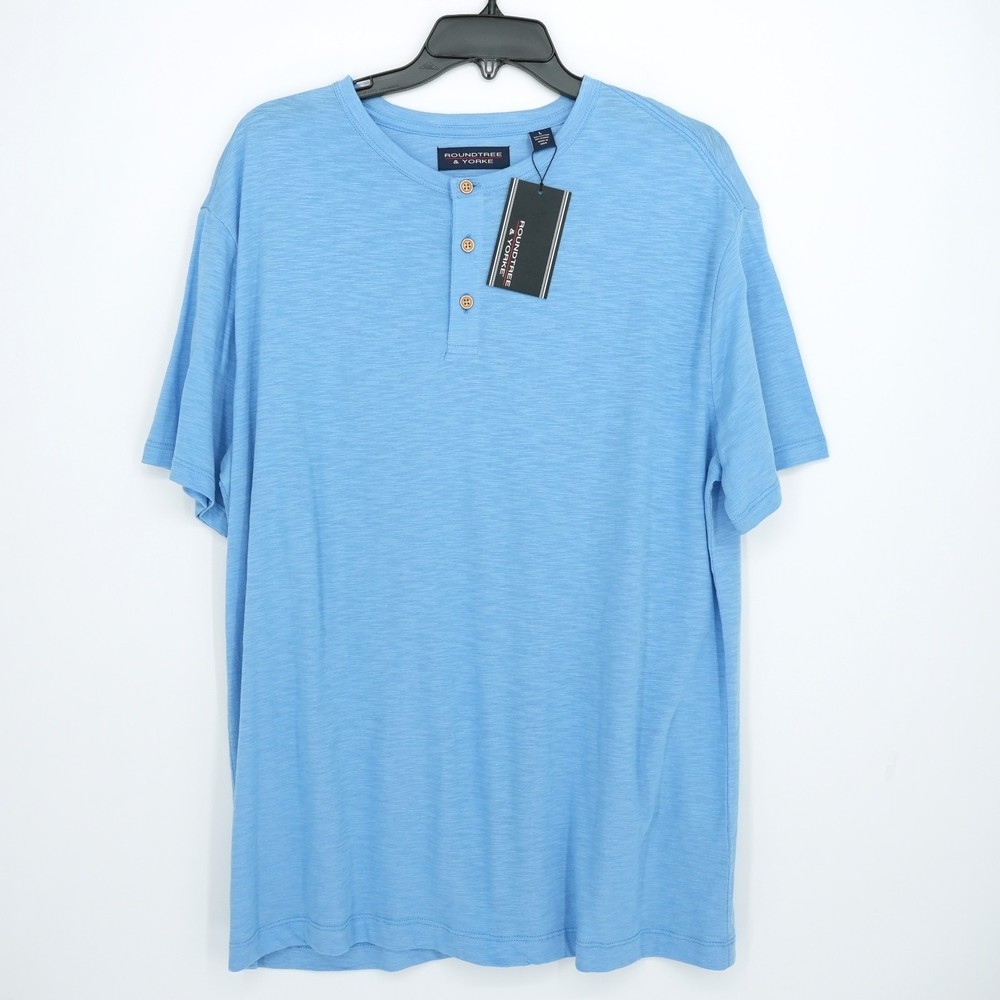 Roundtree & Yorke Men’s Short-Sleeve Henley Shirt L Blue Heather Solid NWT