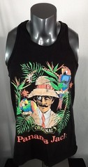 Vtg 80s Panama Jack Tank Top T Shirt (XL) Black Tropical Beach Gym Vacation
