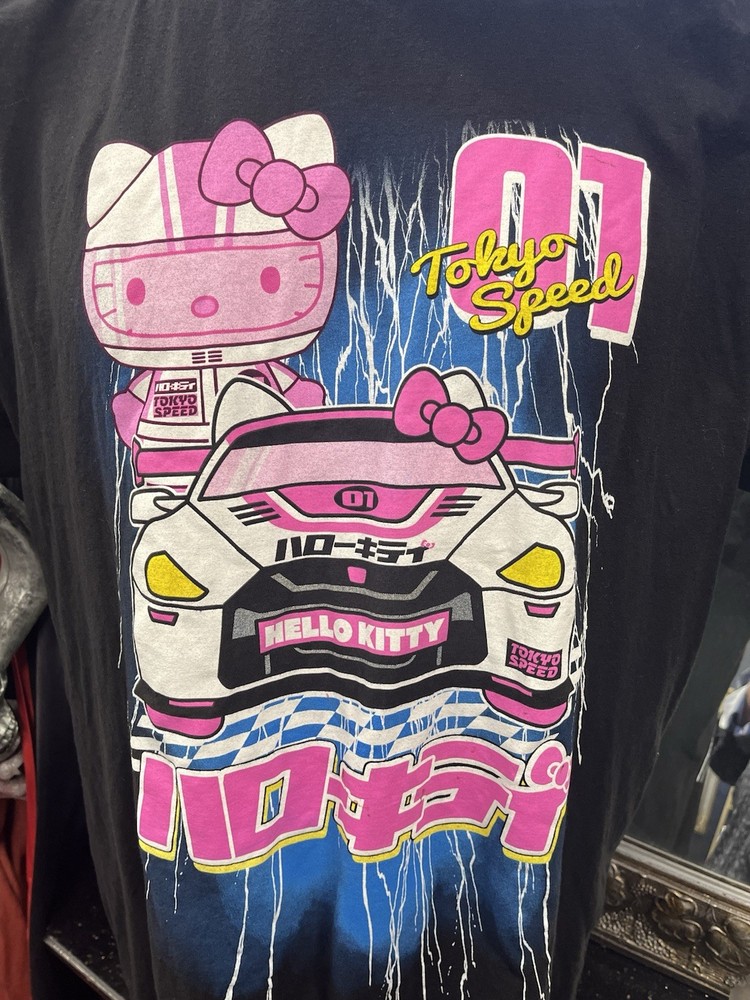 Hello Kitty Tokyo Speed T Shirt Racing Car Sanrio Black Graphic Tee 2XL