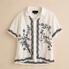 Abercrombie & Fitch Capri Italy Embroidered Linen Blend Shirt Small White Blue