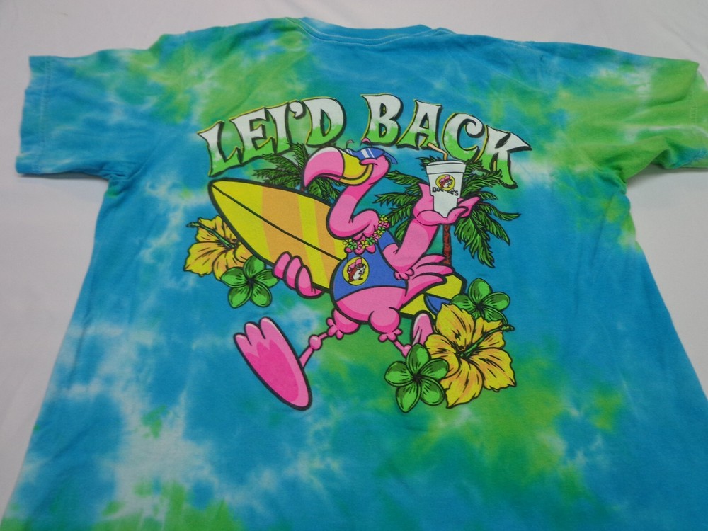 Buc-ees ‘Lei’d Back’ Flamingo Tie Dye Beaver Logo Small Tee T-Shirt